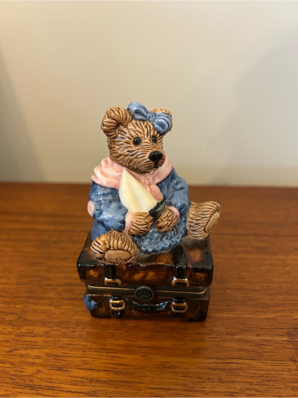 Vintage 1990s Brown Bear Trinket Box Bearware Pottery